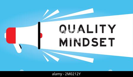 Color megaphone icon with word quality mindset in white banner on blue background Stock Vector