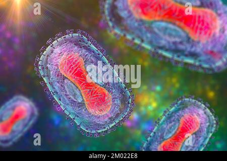 Monkeypox virus particles, illustration Stock Photo