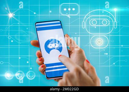 Customer using a chatbot on a smartphone Stock Photo