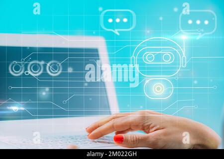 Woman using a chatbot on her laptop Stock Photo