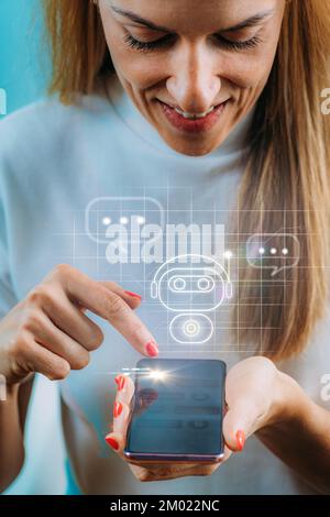 Customer receiving support from an automated AI chatbot Stock Photo