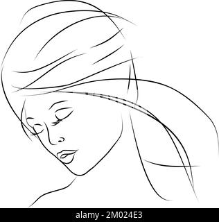 abstract linear black and white portrait of a woman, monochrome graphics, art Stock Photo