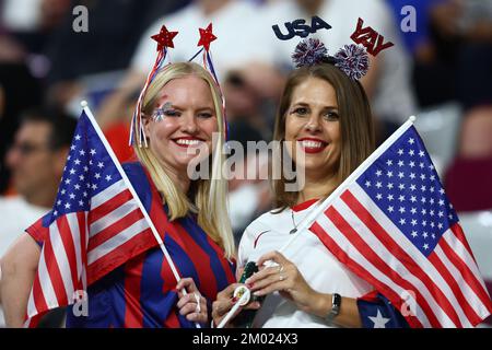 Doha, Qatar. 03rd Dec, 2022. USA fans support their team during the 2022 FIFA World Cup Group G match at Lusail Stadium in Doha, Qatar on December 02, 2022. Photo by Chris Brunskill/UPI Credit: UPI/Alamy Live News Stock Photo