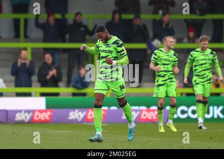 Nailsworth, UK. 03rd Dec, 2022. Jamille Matt #14 of Forest Green Rovers celebrates his teams win after the Sky Bet League 1 match Forest Green Rovers vs Cambridge United at The New Lawn, Nailsworth, United Kingdom, 3rd December 2022 (Photo by Gareth Evans/News Images) in Nailsworth, United Kingdom on 12/3/2022. (Photo by Gareth Evans/News Images/Sipa USA) Credit: Sipa USA/Alamy Live News Stock Photo