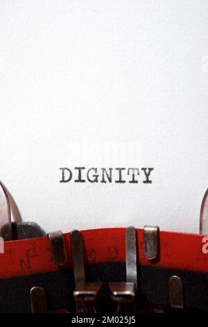 Dignity text written with a typewriter. Stock Photo