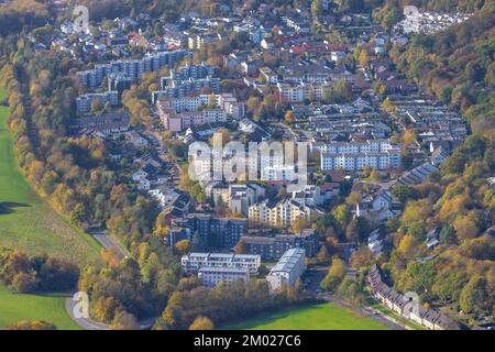 Aerial view, skyscrapers housing estate Rostesiepen, Westende, Herdecke, Ruhr area, North Rhine-Westphalia, Germany, DE, Europe, Property tax, Skyscra Stock Photo