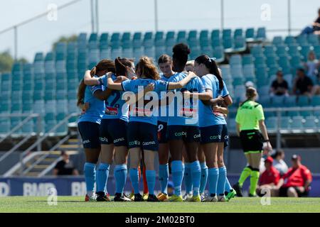 Sydney, Australia. 03rd Dec, 2022. Sydney FC huddle before the match between Wanderers and Sydney FC at Marconi Stadium on December 3, 2022 in Sydney, Australia Credit: IOIO IMAGES/Alamy Live News Stock Photo