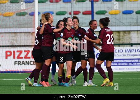 PALMA CAMPANIA, ITALY - DECEMBER 03:  Players of Pomigliano CF Women celebrate the victory after the Women Serie A match between Pomigliano CF Women and Sampdoria Women at Stadio Comunale on December 03, 2022 in Palma Campania, Italy - Photo by Nicola Ianuale Credit: Nicola Ianuale/Alamy Live News Stock Photo