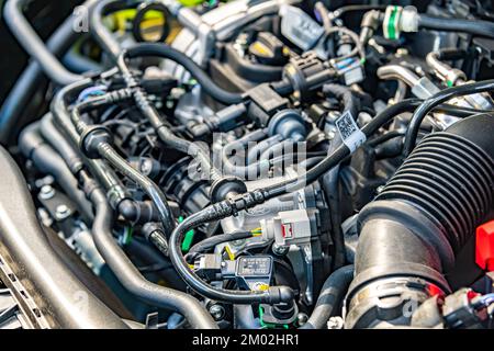 POZNAN, POLAND - SEP 2, 2022: Ford Puma 1.0 EcoBoost hybrid engine Stock Photo