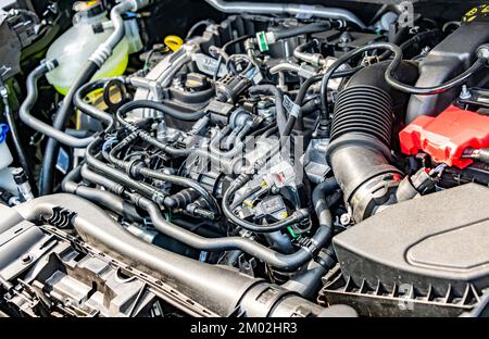 POZNAN, POLAND - SEP 2, 2022: Ford Puma 1.0 EcoBoost hybrid engine Stock Photo