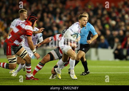 Rory Hutchinson of Northampton Saints is tackled during the Gallagher Premiership match Gloucester Rugby vs Northampton Saints at Kingsholm Stadium , Gloucester, United Kingdom, 3rd December 2022  (Photo by Nick Browning/News Images) Stock Photo