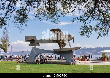 Lisbon, Portugal. Replica of Fairey 17, one of the three planes to make the first South Atlantic crossing in 1922. The plane, given the name Santa Cru Stock Photo