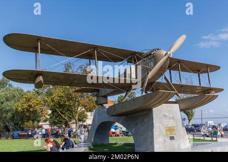 Lisbon, Portugal. Replica of Fairey 17, one of the three planes to make the first South Atlantic crossing in 1922. The plane, given the name Santa Cru Stock Photo