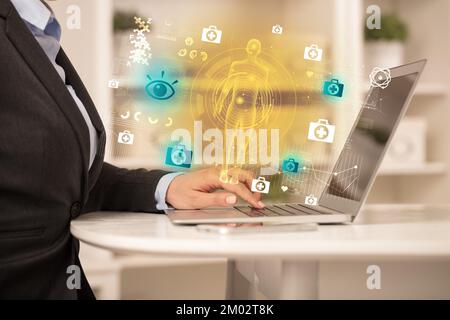 Doctor working on laptop with healthcare concept Stock Photo