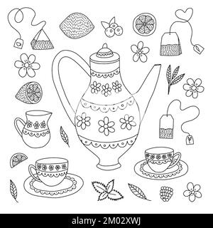 Hand drawn doodle tea collection Stock Vector