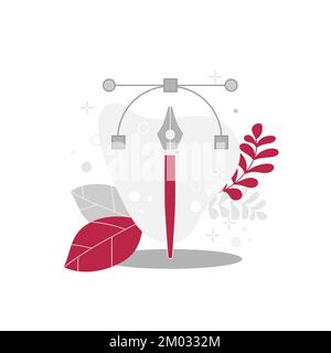 Pen tool. Vector computer graphics. The curve control points. Modern banner in color of year - Viva Magenta Stock Vector