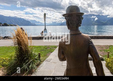 Statue of Charlie Chaplin in Vevey, Switzerland. (CTK Photo/Marketa Hofmanova) Stock Photo