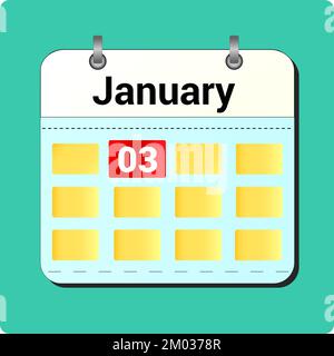 calendar vector drawing, date January 3 on the page. Stock Vector