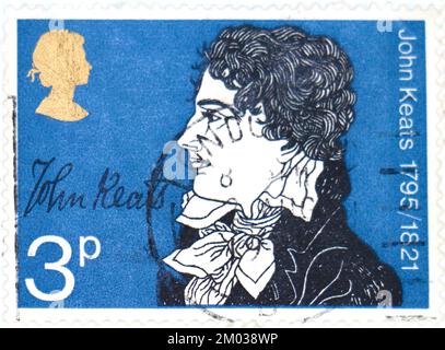 Photo of a British postage stamp John Keats 150th Death Anniversary Literary Anniversaries 1971 Stock Photo