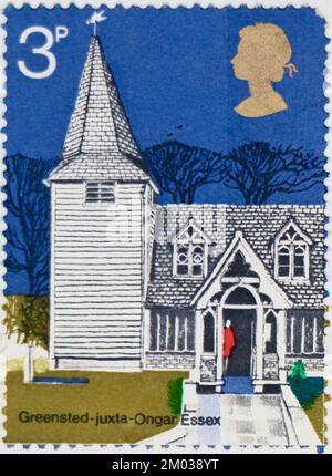 Photo of a British postage stamp St Andrew's Greensted-juxta-Ongar Essex Village churches series 1972 Stock Photo