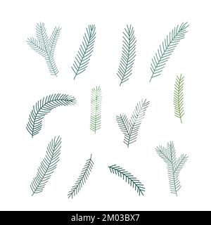 Fir-tree branches Christmas holiday celebration simple doodle vector illustration, greeting card, poster, banner, home decor design traditional season Stock Vector