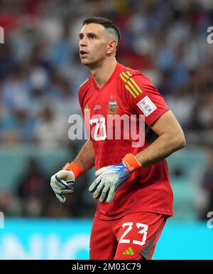 Argentina goalkeeper Emiliano Martinez aka Damian Martinez during the FIFA World  Cup 2022, Semi-final football match between Argentina and Croatia on  December 13, 2022 at Lusail Stadium in Al Daayen, Qatar 