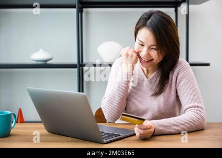 businesswoman raised hands up she excited and happy amazed read good news Stock Photo