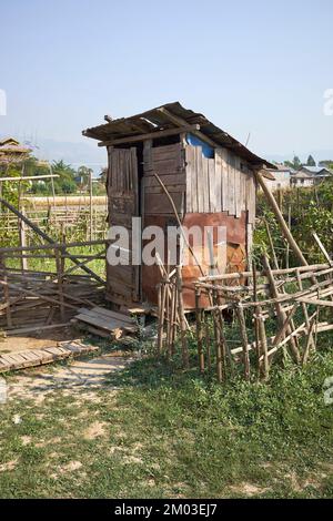 Makeshift Toilet Shack Inle Lake Myanmar Stock Photo