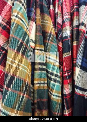 Closeup of flannel plaid fabric patterns Stock Photo