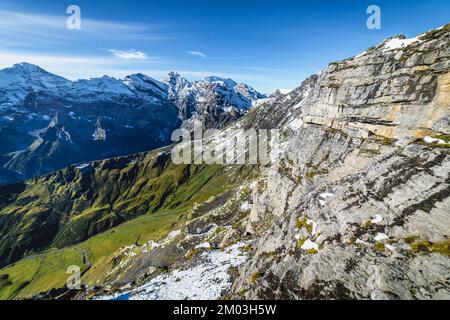 Top of the Schilthorn and view of Bernese Swiss alps, Switzerland Stock Photo