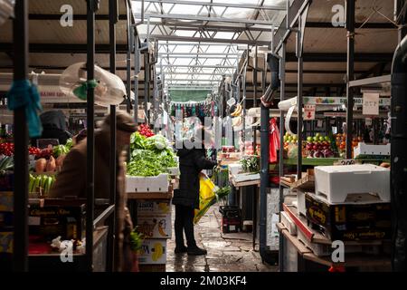 Picture of stalls selling fruits, vegetables in Kaleniceva pijaca green market, one of the main markets of Belgrade, Serbia. Stock Photo