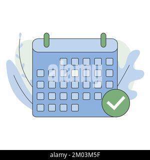 Calendar with check mark icon vector, flat cartoon event reminder with check mark as approved or schedule date symbol. Vector illustration  Stock Vector