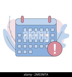 Calendar with exclamation mark. Calendar deadline, event reminder. Vector flat cartoon illustration Stock Vector