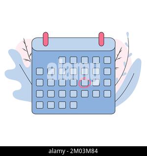 Calendar with circle flat cartoon icon. Mark the date, holiday, important day concepts. Vector illustration  Stock Vector
