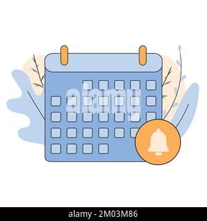 Calendar with bell flat cartoon icon vector. Notification calendar line icon. Bell alarm reminder sign. Vector illustration Stock Vector