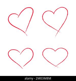 Set doodle hand drawn red hearts isolated on white background. Vector design elements for Valentine's day and wedding card Stock Vector