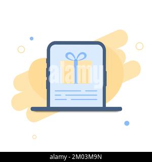 Smartphone with gift box on screen. Gift online. Win online. Online gift delivery, celebration, party concept. Christmas, birthday, holiday Stock Vector