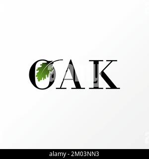 Logo design graphic concept creative premium free vector stock unique letter or word OAK serif font with leaf inside O nature or botany Stock Vector