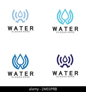 Initial Letter W Drop Water Mineral Aqua Liquid Oil Blue Modern Logo Design Stock Vector