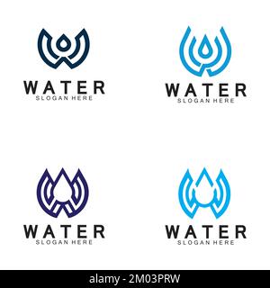 Initial Letter W Drop Water Mineral Aqua Liquid Oil Blue Modern Logo Design Stock Vector