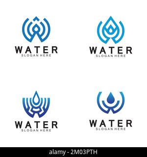 Initial Letter W Drop Water Mineral Aqua Liquid Oil Blue Modern Logo Design Stock Vector