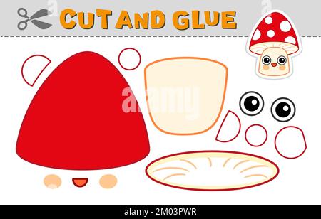 Cut out applique and glue a mushroom amanita. Vector illustration. Paper game for children's creativity, activity and learning Stock Vector