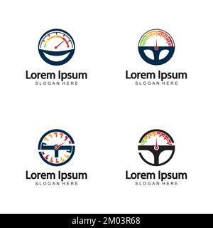 Steering Wheel and speedometer logo template. Driving school vector design. Stock Vector