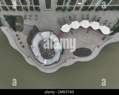 Aerial view of Concert Hall and Yunlong lake in Xuzhou, Jiangsu province - China Stock Photo