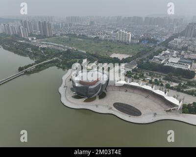 Aerial view of Concert Hall and Yunlong lake in Xuzhou, Jiangsu province - China Stock Photo