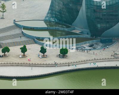 Aerial view of Concert Hall and Yunlong lake in Xuzhou, Jiangsu province - China Stock Photo