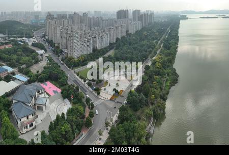 Aerial view of Concert Hall and Yunlong lake in Xuzhou, Jiangsu province - China Stock Photo