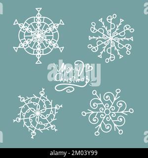 Set of white snowflakes for Christmas and New Year design. For postcard, patern or badge. Isolated background. Vector Stock Vector