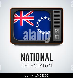 Vintage TV and Flag of Cook Islands as Symbol National Television. Tele Receiver with flag design Stock Vector
