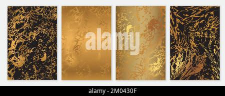 Elegant Luxurious Marble Background Set with Gold and Black Color and Luxury Texture Stock Vector